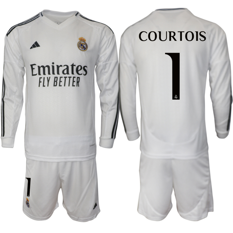 Men 2024-2025 Club Real Madrid home Long Sleeves White #1 Soccer Jersey->customized soccer jersey->Custom Jersey